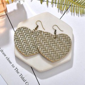 🎉3/$25🎉Peach Heart-shaped Light Olive PU leather Earrings Dangle SKU-0299